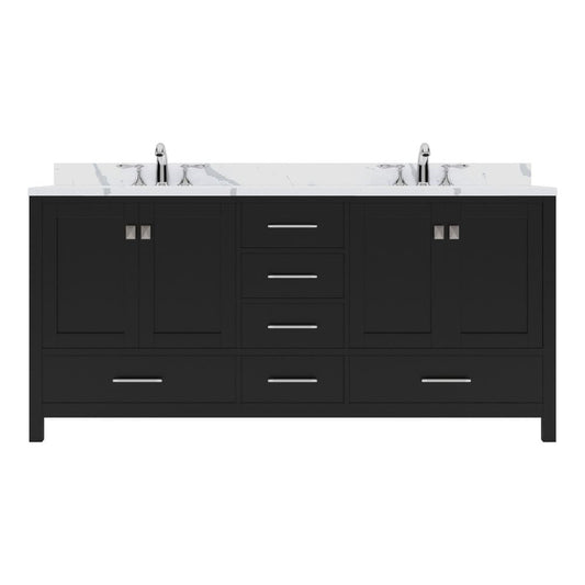 Virtu USA Caroline Avenue 72" Double Bath Vanity in Espresso with Calacatta Quartz Top and Round Sinks | GD-50072-CCRO-ES-NM