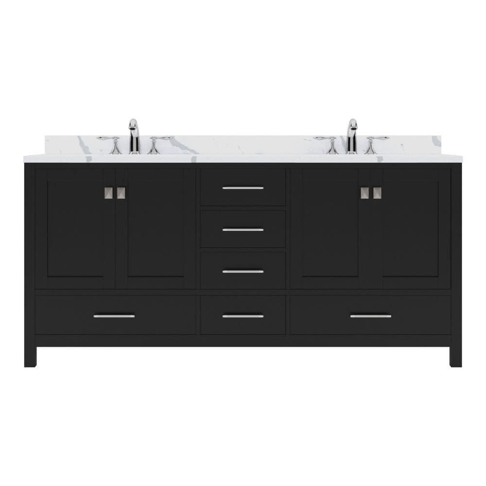 Virtu USA Caroline Avenue 72" Double Bath Vanity in Espresso with Calacatta Quartz Top and Square Sinks | GD-50072-CCSQ-ES-NM