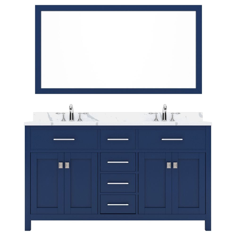 Virtu USA Vanities Caroline Avenue French Blue 60" Double Round Sink Vanity with Calacatta Quartz Top | MD-2060-CCRO-FB
