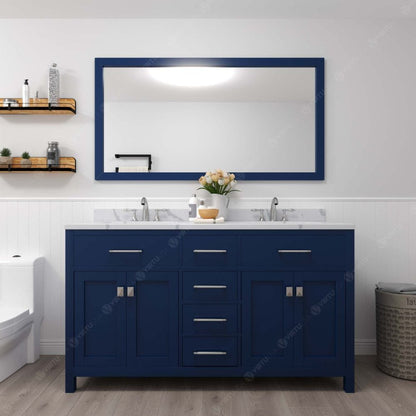 Virtu USA Vanities Caroline Avenue French Blue 60" Double Round Sink Vanity with Calacatta Quartz Top | MD-2060-CCRO-FB