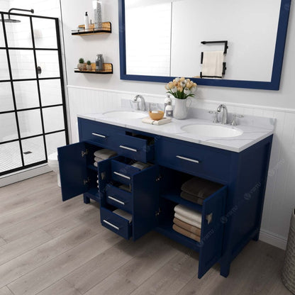 Virtu USA Vanities Caroline Avenue French Blue 60" Double Round Sink Vanity with Calacatta Quartz Top | MD-2060-CCRO-FB
