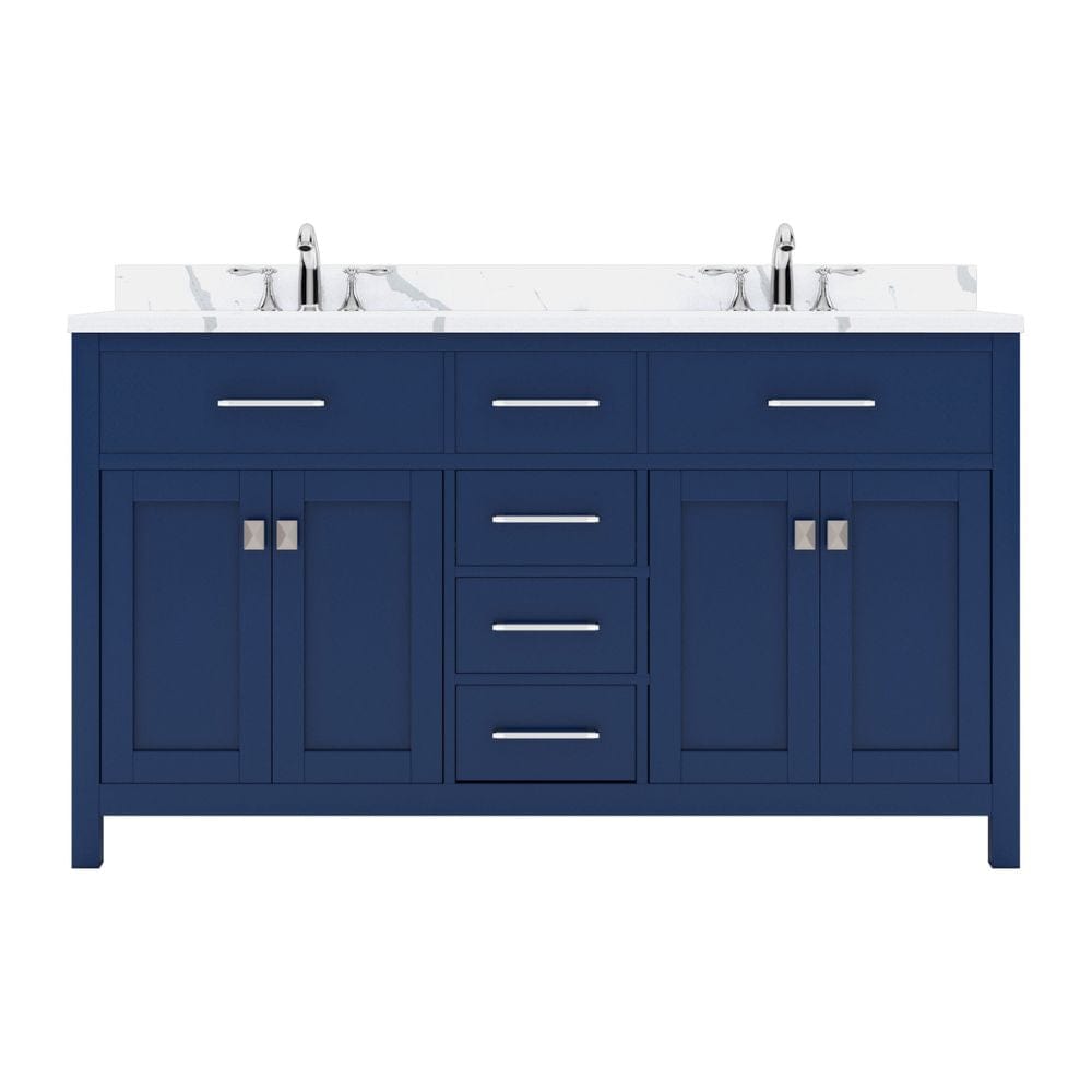Virtu USA Caroline Avenue 60" Double Bath Vanity in French Blue with Calacatta Quartz Top and Round Sink | MD-2060-CCRO-FB-NM