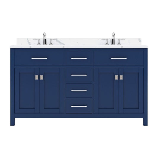 Virtu USA Caroline Avenue 60" Double Bath Vanity in French Blue with Calacatta Quartz Top and Round Sink | MD-2060-CCRO-FB-NM