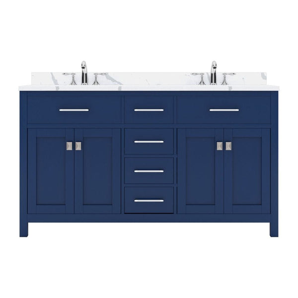 Virtu USA Caroline Avenue 60 Double Bath Vanity in French Blue with Calacatta Quartz Top and Round Sink | MD-2060-CCRO-FB-NM