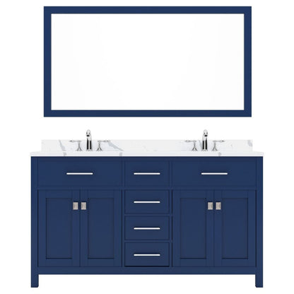 Virtu USA Caroline Avenue 60" Double Bath Vanity in French Blue with Calacatta Quartz Top and Square Sink with Brushed Nickel Faucet with Matching Mirror | MD-2060-CCSQ-FB-001