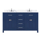 Virtu USA Caroline Avenue 60" Double Bath Vanity in French Blue with Calacatta Quartz Top and Square Sink | MD-2060-CCSQ-FB-NM