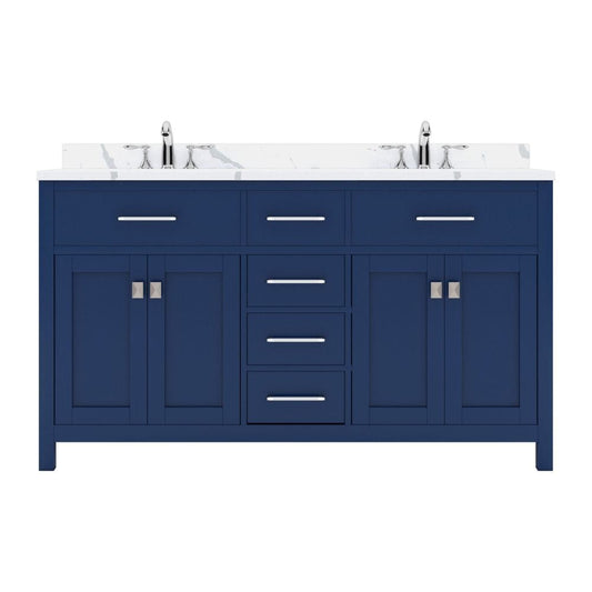 Virtu USA Caroline Avenue 60" Double Bath Vanity in French Blue with Calacatta Quartz Top and Square Sink | MD-2060-CCSQ-FB-NM