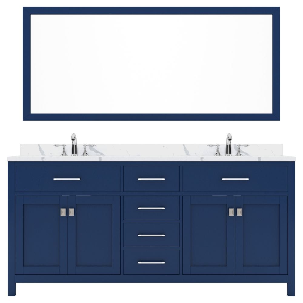 Virtu USA Caroline Avenue 72" Double Bath Vanity in French Blue with Calacatta Quartz Top and Square Sink with Brushed Nickel Faucet with Matching Mirror | MD-2072-CCRO-FB-001