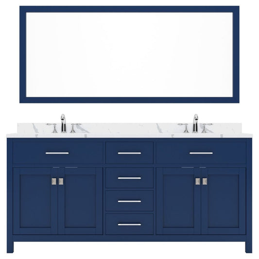 Virtu USA Caroline Avenue 72" Double Bath Vanity in French Blue with Calacatta Quartz Top and Square Sink with Brushed Nickel Faucet with Matching Mirror | MD-2072-CCRO-FB-001
