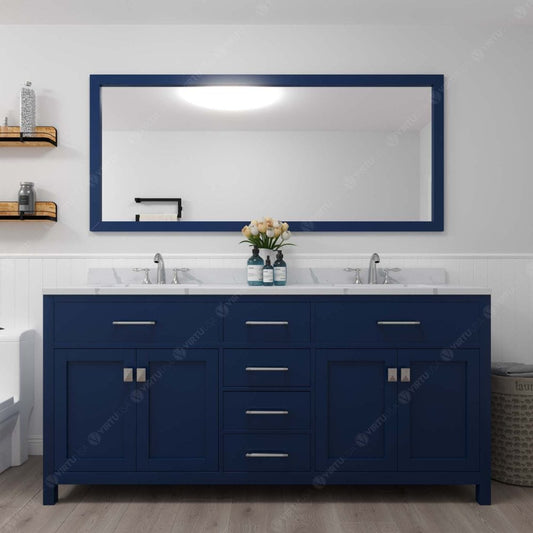 Caroline Avenue French Blue 72" Double Round Sink Vanity with Calacatta Quartz Top | MD-2072-CCRO-FB