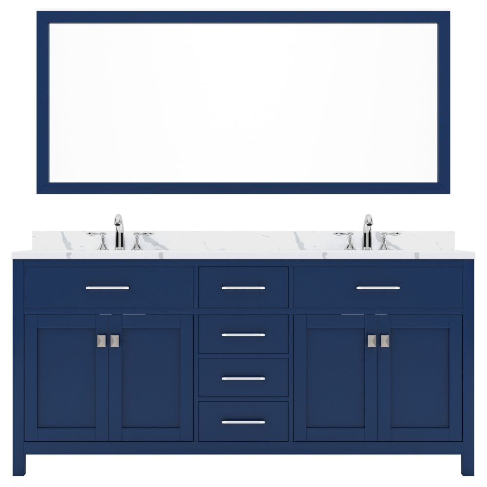 Virtu USA Caroline 72" Double Bath Vanity in French Blue with Calacatta Quartz Top and Round Sinks with Matching Mirror | MD-2072-CCRO-FB