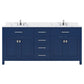 Virtu USA Caroline 72" Double Bath Vanity in French Blue with Calacatta Quartz Top and Square Sinks | MD-2072-CCSQ-FB-NM