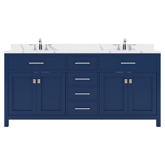 Virtu USA Caroline 72" Double Bath Vanity in French Blue with Calacatta Quartz Top and Square Sinks | MD-2072-CCSQ-FB-NM