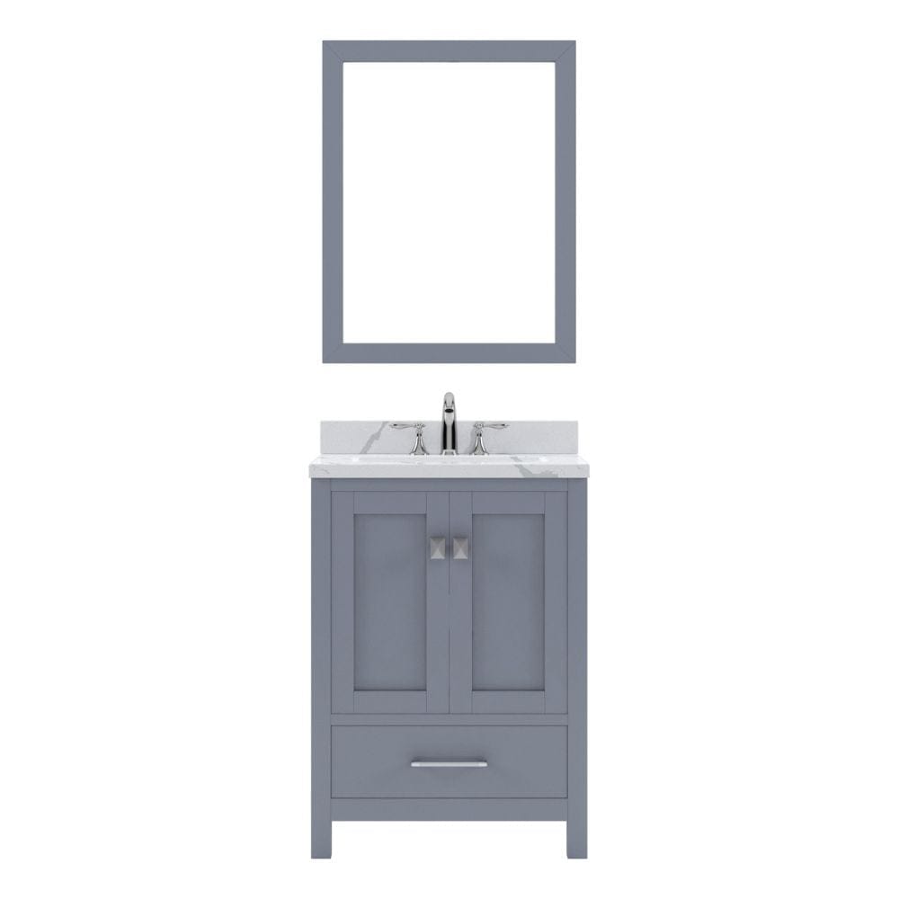 Virtu USA Caroline Avenue 24" Single Bath Vanity in Gray with Calacatta Quartz Top and Round Sink with Brushed Nickel Faucet with Matching Mirror | GS-50024-CCRO-GR-001