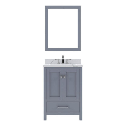 Virtu USA Caroline Avenue 24" Single Bath Vanity in Gray with Calacatta Quartz Top and Round Sink with Brushed Nickel Faucet with Matching Mirror | GS-50024-CCRO-GR-001