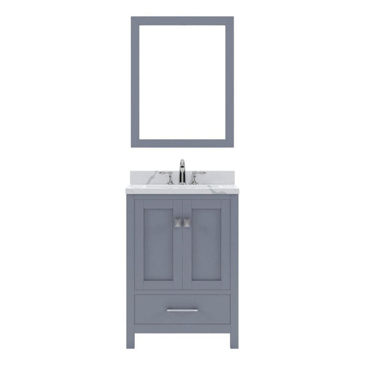 Virtu USA Caroline Avenue 24" Single Bath Vanity in Gray with Calacatta Quartz Top and Round Sink with Brushed Nickel Faucet with Matching Mirror | GS-50024-CCRO-GR-001