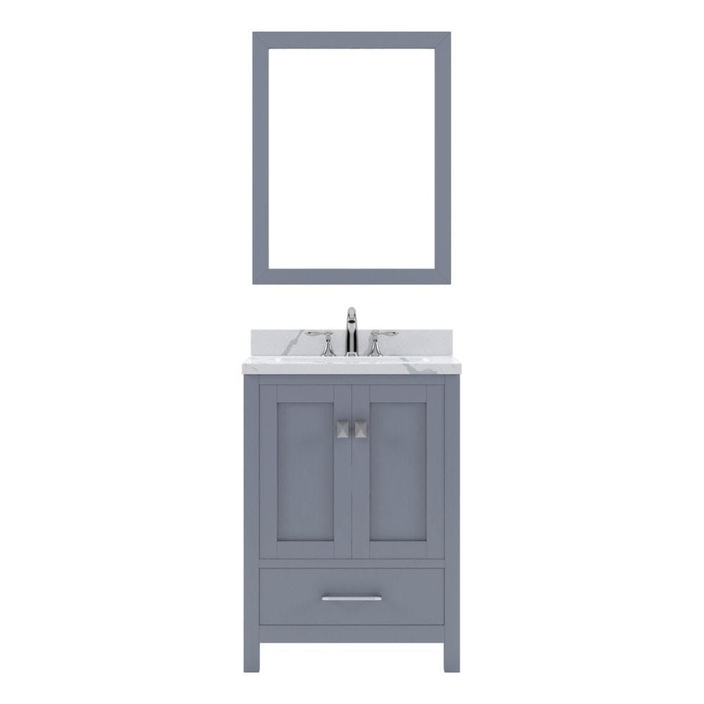 Virtu USA Caroline Avenue 24" Single Bath Vanity in Gray with Calacatta Quartz Top and Square Sink with Brushed Nickel Faucet with Matching Mirror | GGS-50024-CCSQ-GR-001