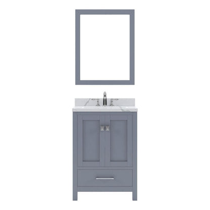 Virtu USA Caroline Avenue 24" Single Bath Vanity in Gray with Calacatta Quartz Top and Square Sink with Brushed Nickel Faucet with Matching Mirror | GGS-50024-CCSQ-GR-001