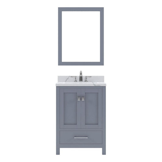 Virtu USA Caroline Avenue 24" Single Bath Vanity in Gray with Calacatta Quartz Top and Square Sink with Brushed Nickel Faucet with Matching Mirror | GGS-50024-CCSQ-GR-001