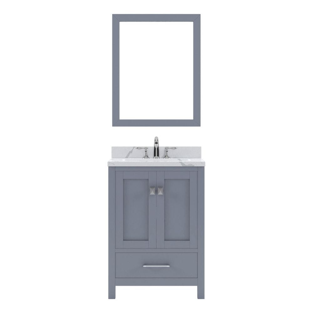 Virtu USA Caroline Avenue 24" Single Bath Vanity in Gray with Calacatta Quartz Top and Square Sink with Polished Chrome Faucet with Matching Mirror | GS-50024-CCSQ-GR-002