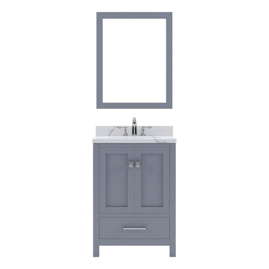 Virtu USA Caroline Avenue 24" Single Bath Vanity in Gray with Calacatta Quartz Top and Square Sink with Matching Mirror | GS-50024-CCSQ-GR