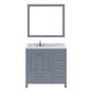 Virtu USA Caroline Avenue 36" Single Bath Vanity in Gray  with Calacatta Quartz Top and Round Sink with Brushed Nickel Faucet with Matching Mirror | GS-50036-CCRO-GR-001