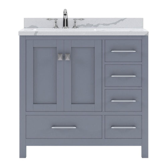 Virtu USA Caroline Avenue 36" Single Bath Vanity in Gray with Calacatta Quartz Top and Round Sink | GS-50036-CCRO-GR-NM