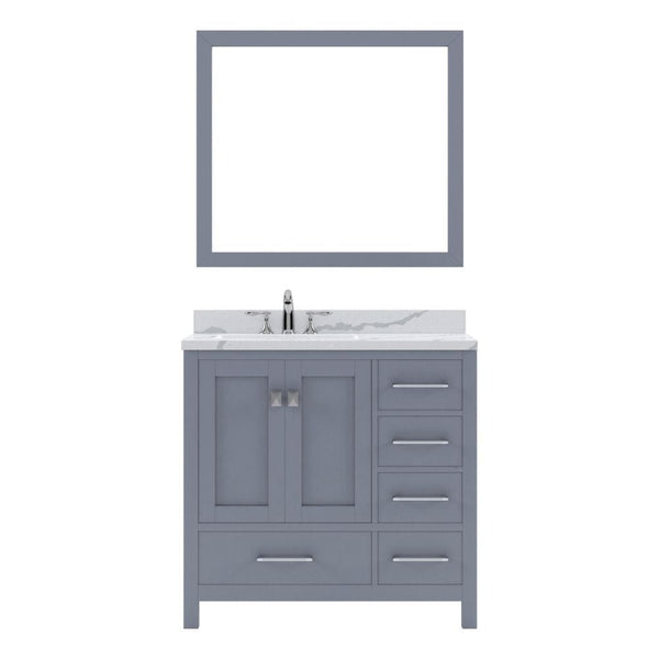 Virtu USA Caroline Avenue 36 Single Bath Vanity in Gray with Calacatta Quartz Top and Square Sink with Brushed Nickel Faucet with Matching Mirror | GS-50036-CCSQ-GR-001