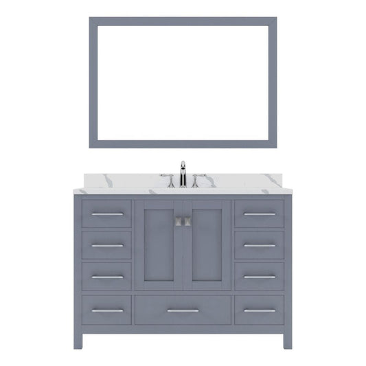 Virtu USA Caroline Avenue 48" Single Bath Vanity in Gray with Calacatta Quartz Top and Round Sink with Matching Mirror | GS-50048-CCRO-GR