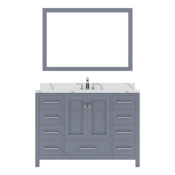 Virtu USA Caroline Avenue 48 Single Bath Vanity in Gray with Calacatta Quartz Top and Round Sink with Matching Mirror | GS-50048-CCRO-GR