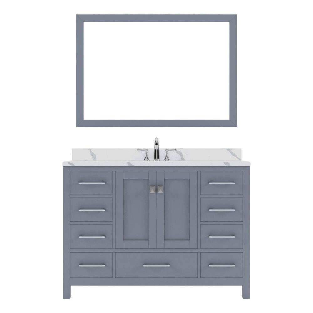 Virtu USA Caroline Avenue 48" Single Bath Vanity in Gray with Calacatta Quartz Top and Round Sink with Brushed Nickel Faucet with Matching Mirror | GS-50048-CCRO-GR-001