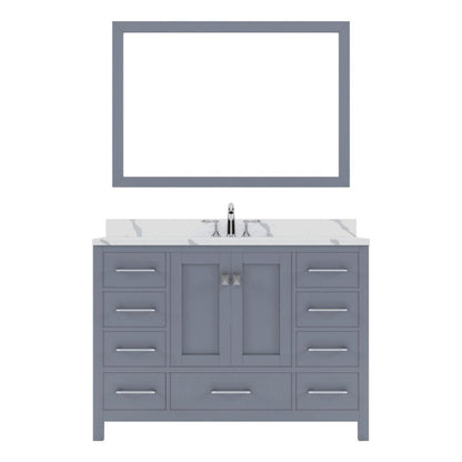 Virtu USA Caroline Avenue 48" Single Bath Vanity in Gray with Calacatta Quartz Top and Round Sink with Brushed Nickel Faucet with Matching Mirror | GS-50048-CCRO-GR-001