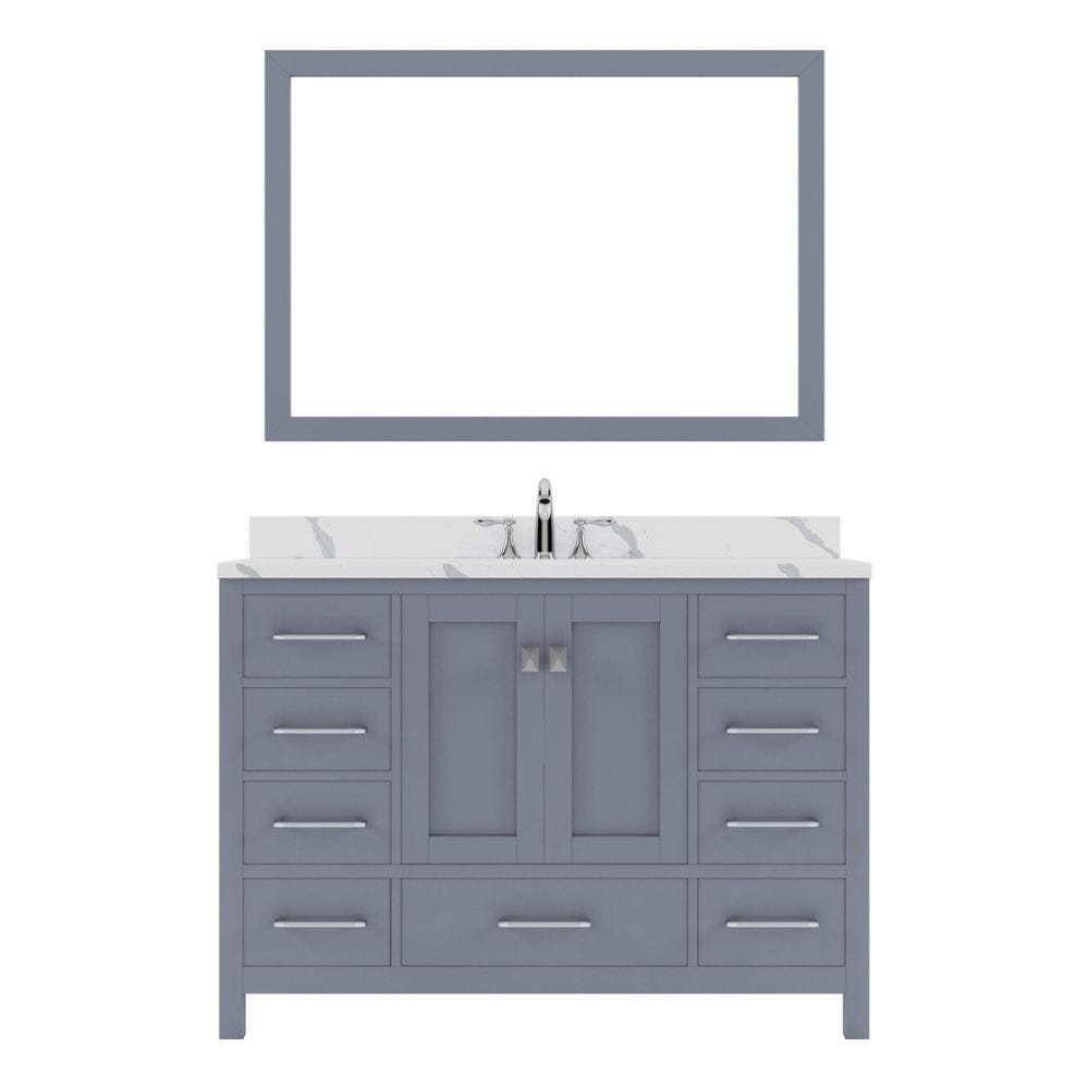 Virtu USA Caroline Avenue 48" Single Bath Vanity in Gray with Calacatta Quartz Top and Square Sink with Brushed Nickel Faucet with Matching Mirror | GS-50048-CCSQ-GR-001