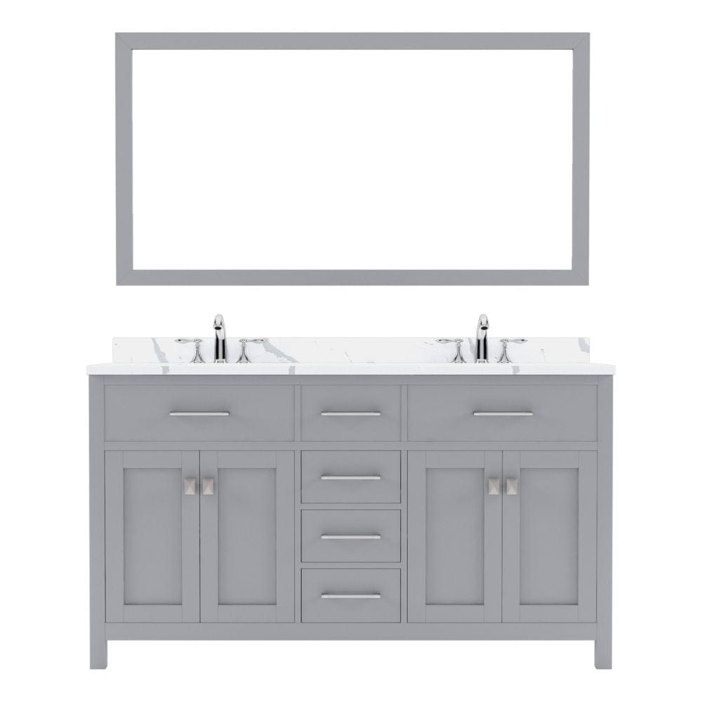 Virtu USA Caroline Avenue 60" Double Bath Vanity in Espresso with Calacatta Quartz Top and Round Sink with Polished Chrome Faucet with Matching Mirror | MD-2060-CCRO-ES-002