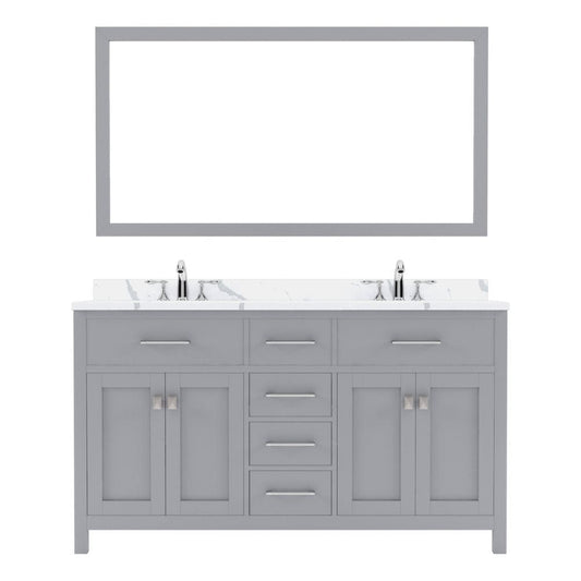 Virtu USA Caroline Avenue 60" Double Bath Vanity in Espresso with Calacatta Quartz Top and Round Sink with Polished Chrome Faucet with Matching Mirror | MD-2060-CCRO-ES-002