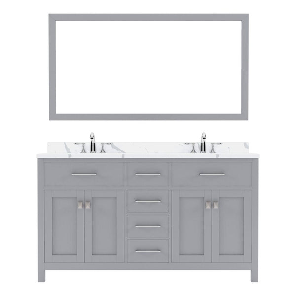 Virtu USA Caroline Avenue 60 Double Bath Vanity in Espresso with Calacatta Quartz Top and Round Sink with Polished Chrome Faucet with Matching Mirror | MD-2060-CCRO-ES-002