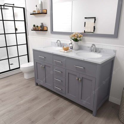 Caroline Avenue Gray 60" Double Round Sink Vanity Set with Polished Chrome Faucet | MD-2060-CCRO-GR-002