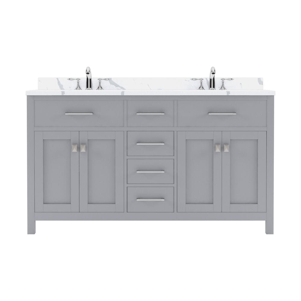 Virtu USA Caroline Avenue 60" Double Bath Vanity in Gray with Calacatta Quartz Top and Round Sink | MD-2060-CCRO-GR-NM
