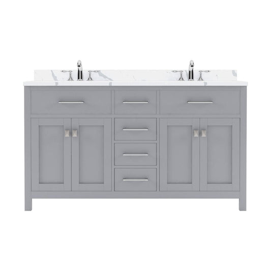 Virtu USA Caroline Avenue 60" Double Bath Vanity in Gray with Calacatta Quartz Top and Round Sink | MD-2060-CCRO-GR-NM