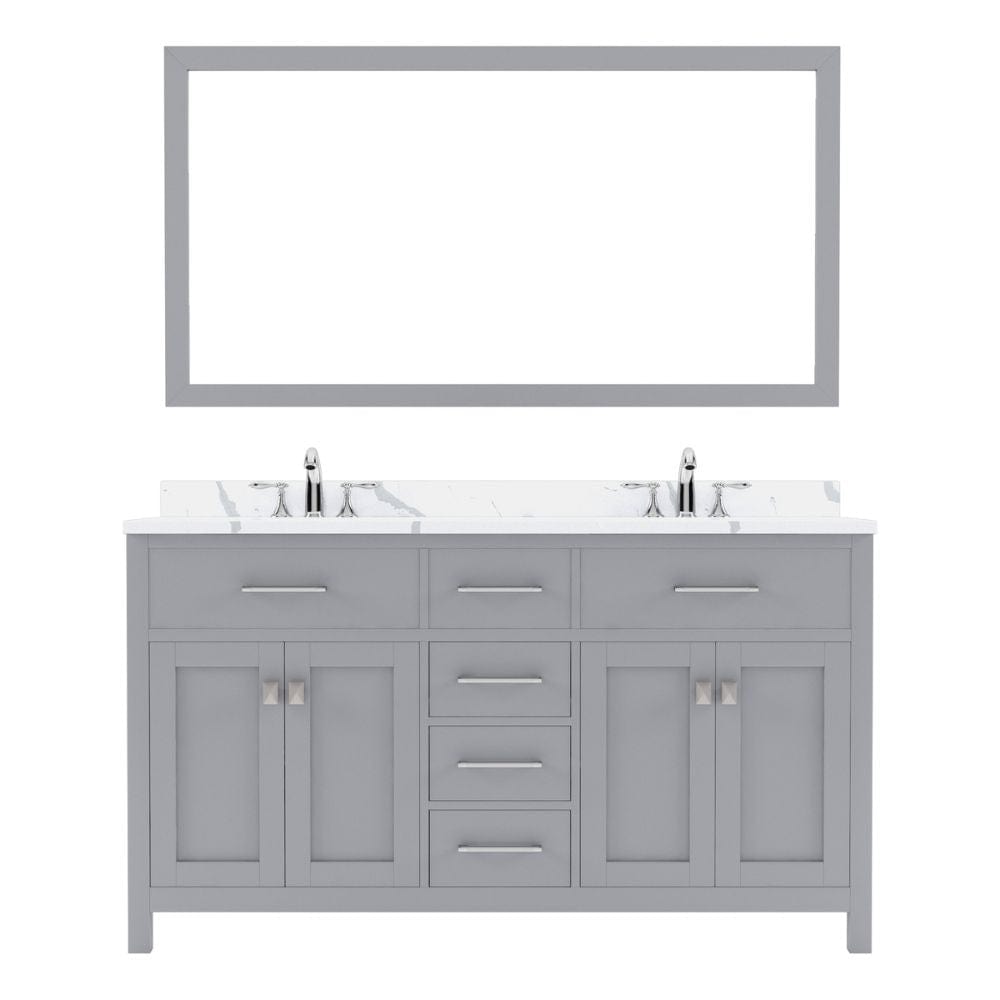 Virtu USA Caroline Avenue 60" Double Bath Vanity in Gray with Calacatta Quartz Top and Square  Sink with Matching Mirror | MD-2060-CCSQ-GR
