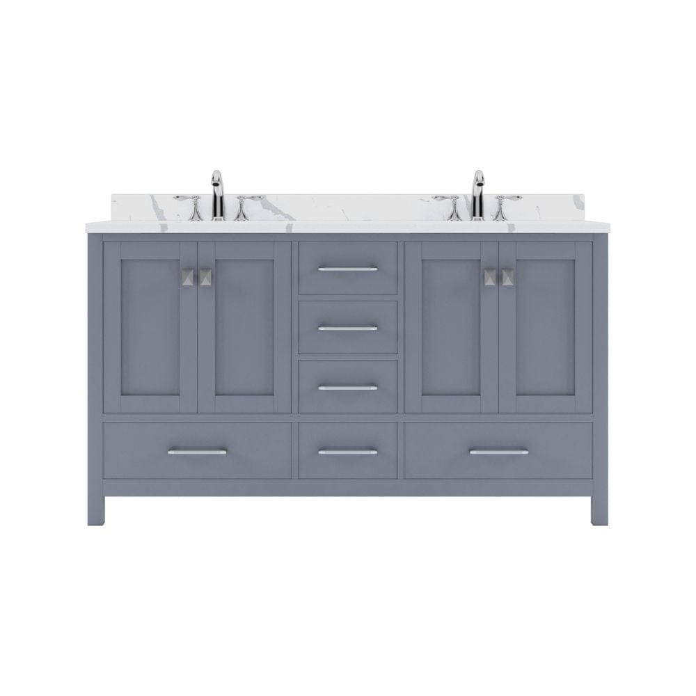 Virtu USA Caroline Avenue 60" Double Bath Vanity in Gray with Calacatta Quartz Top and Square Sinks | GD-50060-CCSQ-GR-NM