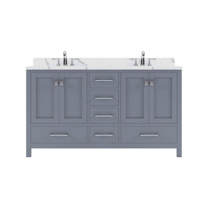 Virtu USA Caroline Avenue 60" Double Bath Vanity in Gray with Calacatta Quartz Top and Square Sinks | GD-50060-CCSQ-GR-NM