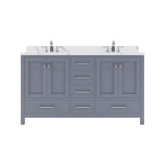 Virtu USA Caroline Avenue 60" Double Bath Vanity in Gray with Calacatta Quartz Top and Square Sinks | GD-50060-CCSQ-GR-NM