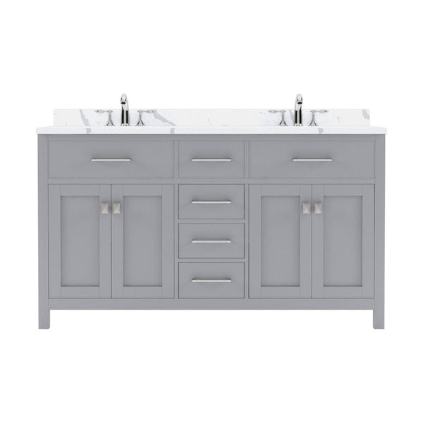 Virtu USA Caroline Avenue 60 Double Bath Vanity in Gray with Calacatta Quartz Top and Square Sink | MD-2060-CCSQ-GR-NM