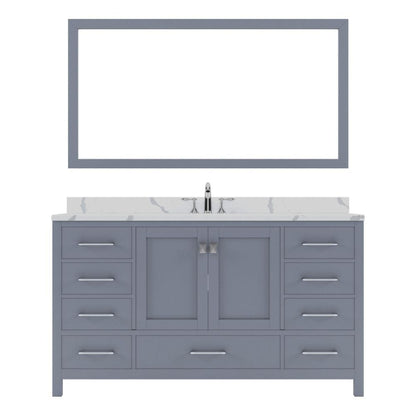 Virtu USA Caroline Avenue 60" Single Bath Vanity in Gray with Calacatta Quartz Top and Round Sink with Brushed Nickel Faucet with Matching Mirror | GS-50060-CCRO-GR-001