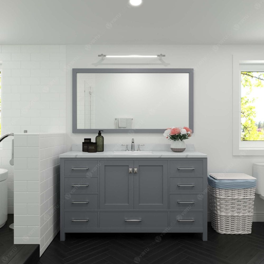 Virtu USA Caroline Avenue 60" Single Bath Vanity in Gray with Calacatta Quartz Top and Round Sink | GS-50060-CCRO-GR-NM