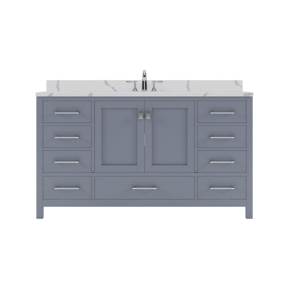 Virtu USA Caroline Avenue 60" Single Bath Vanity in Gray with Calacatta Quartz Top and Square Sink | GS-50060-CCSQ-GR-NM