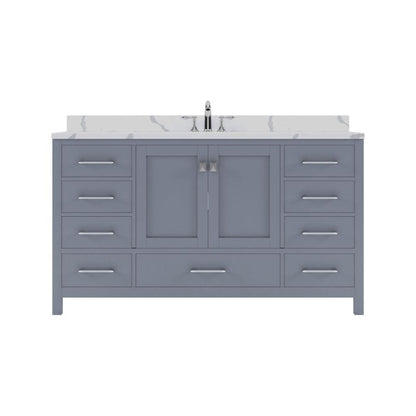 Virtu USA Caroline Avenue 60" Single Bath Vanity in Gray with Calacatta Quartz Top and Square Sink | GS-50060-CCSQ-GR-NM