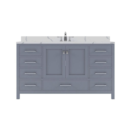 Virtu USA Caroline Avenue 60" Single Bath Vanity in Gray with Calacatta Quartz Top and Square Sink | GS-50060-CCSQ-GR-NM