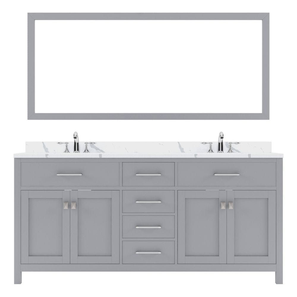 Virtu USA Caroline Avenue 72" Double Bath Vanity in Gray with Calacatta Quartz Top and Square Sink with Brushed Nickel Faucet with Matching Mirror | MD-2072-CCRO-GR-001